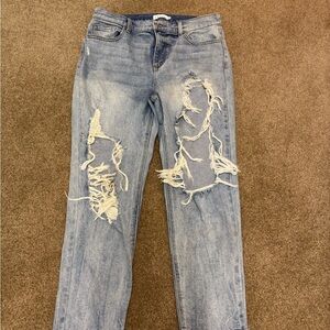 Cello Blue Straight Leg Jeans with Distressed Details